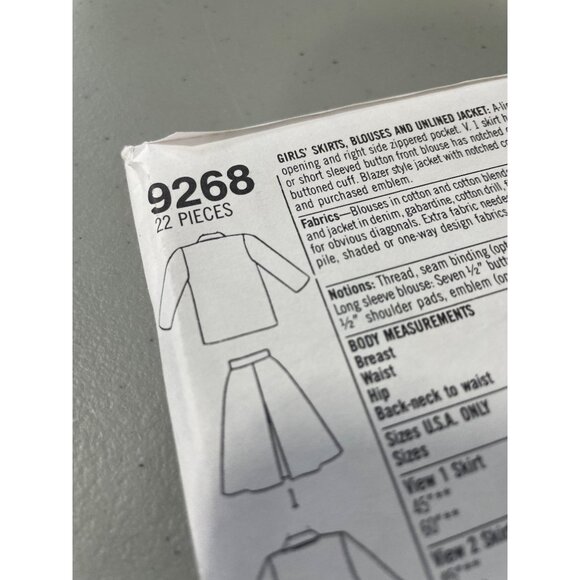 80s Simplicity 9268 Sewing Pattern Size H 7-10 Girls Skirts Blouses Jacket UNCUT - Picture 5 of 7